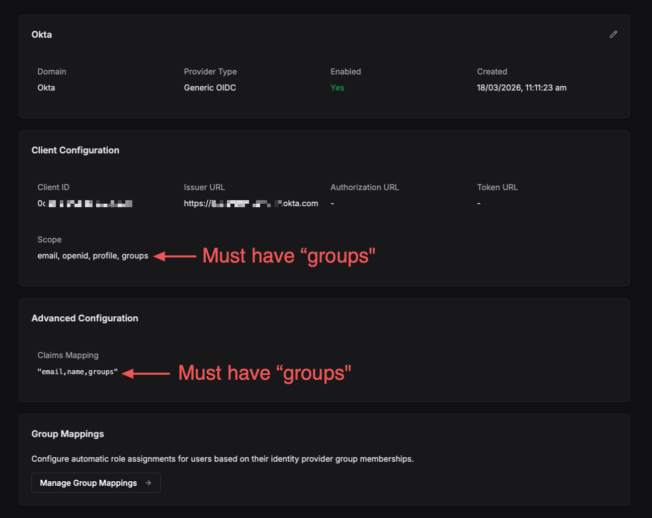 Control Plane OIDC settings
