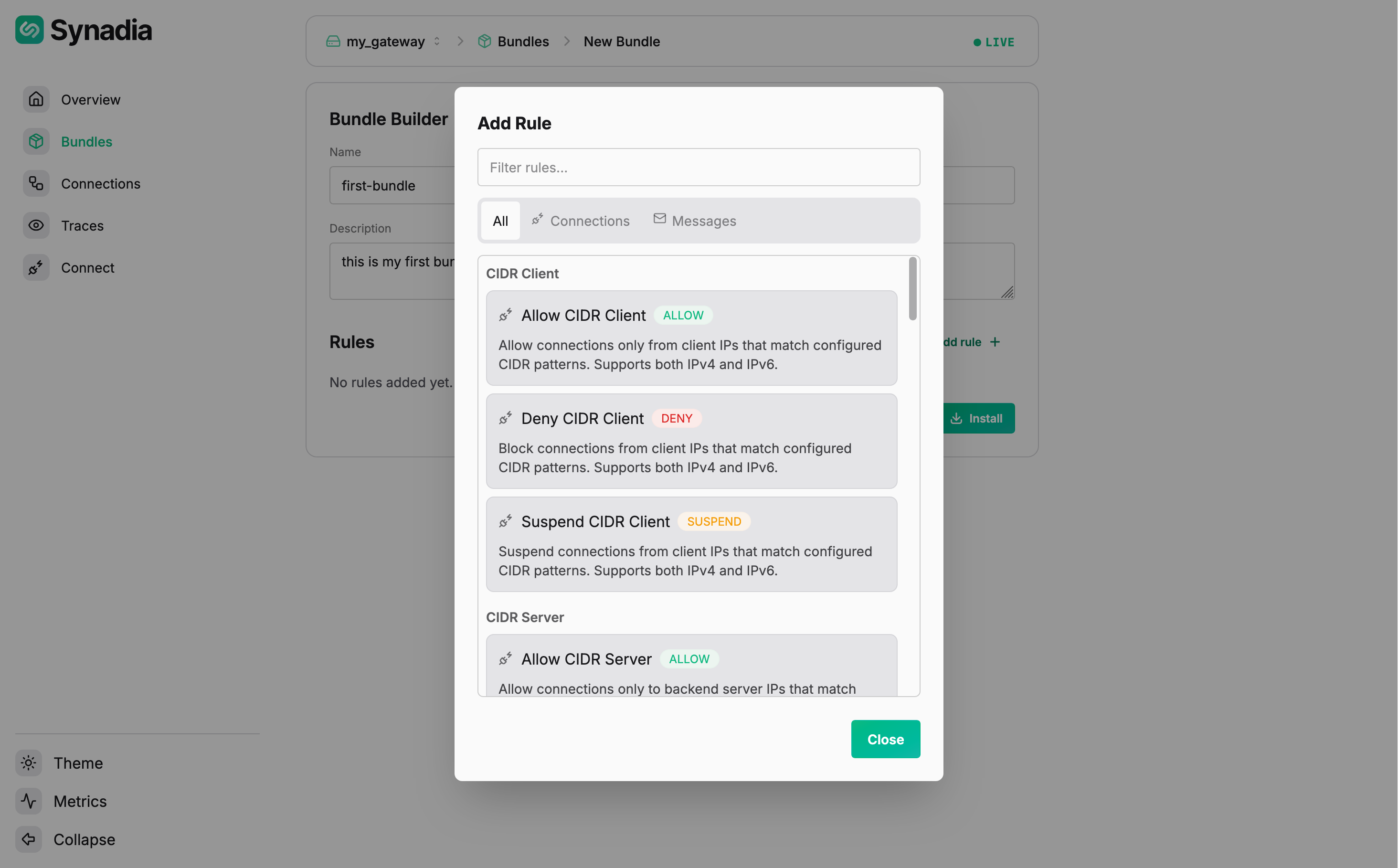 Add Rule picker