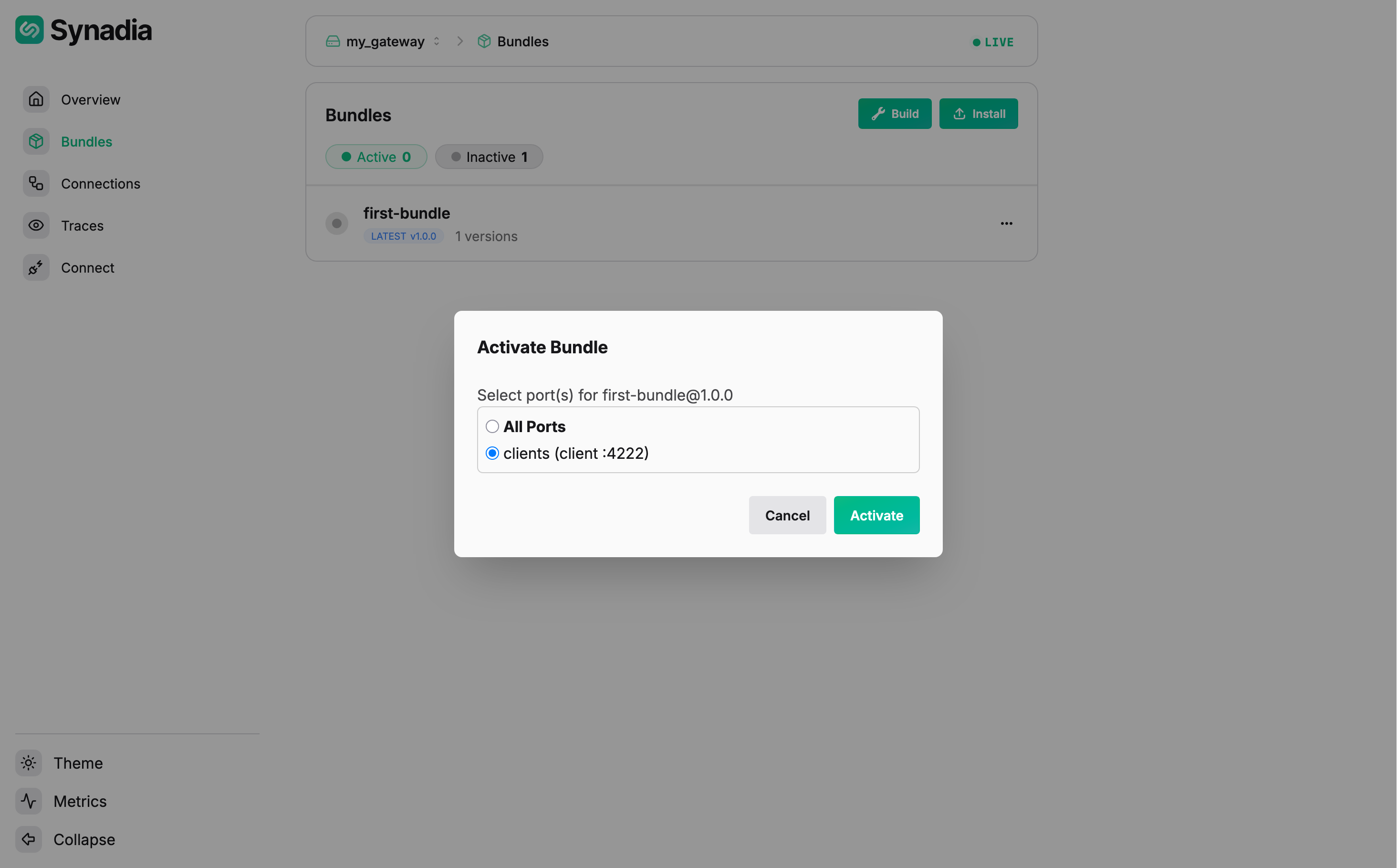 Activate Bundle — port selection
