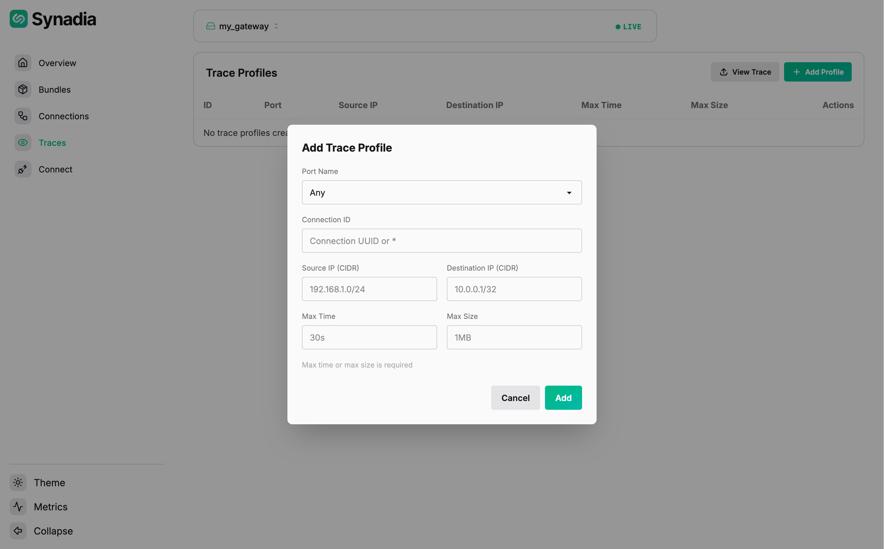 Add Trace Profile