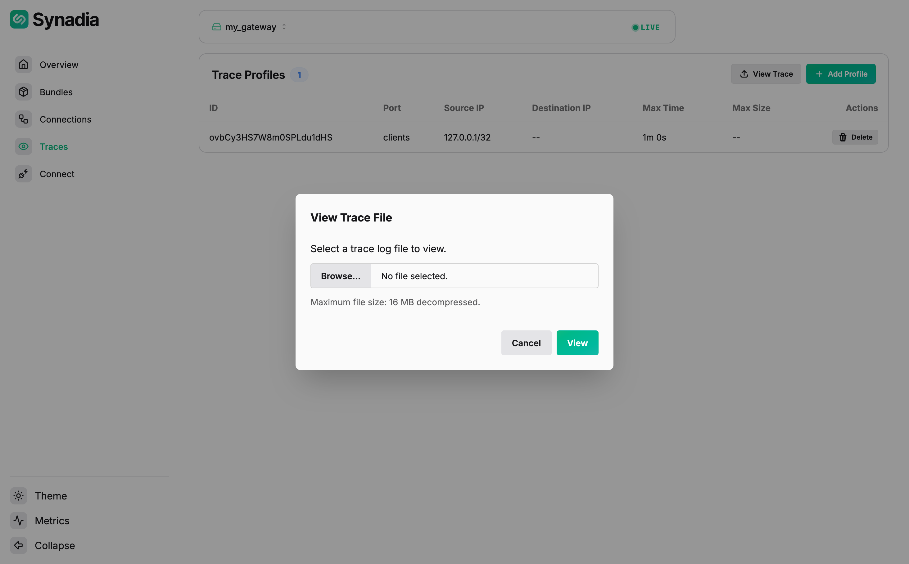 View Trace file picker
