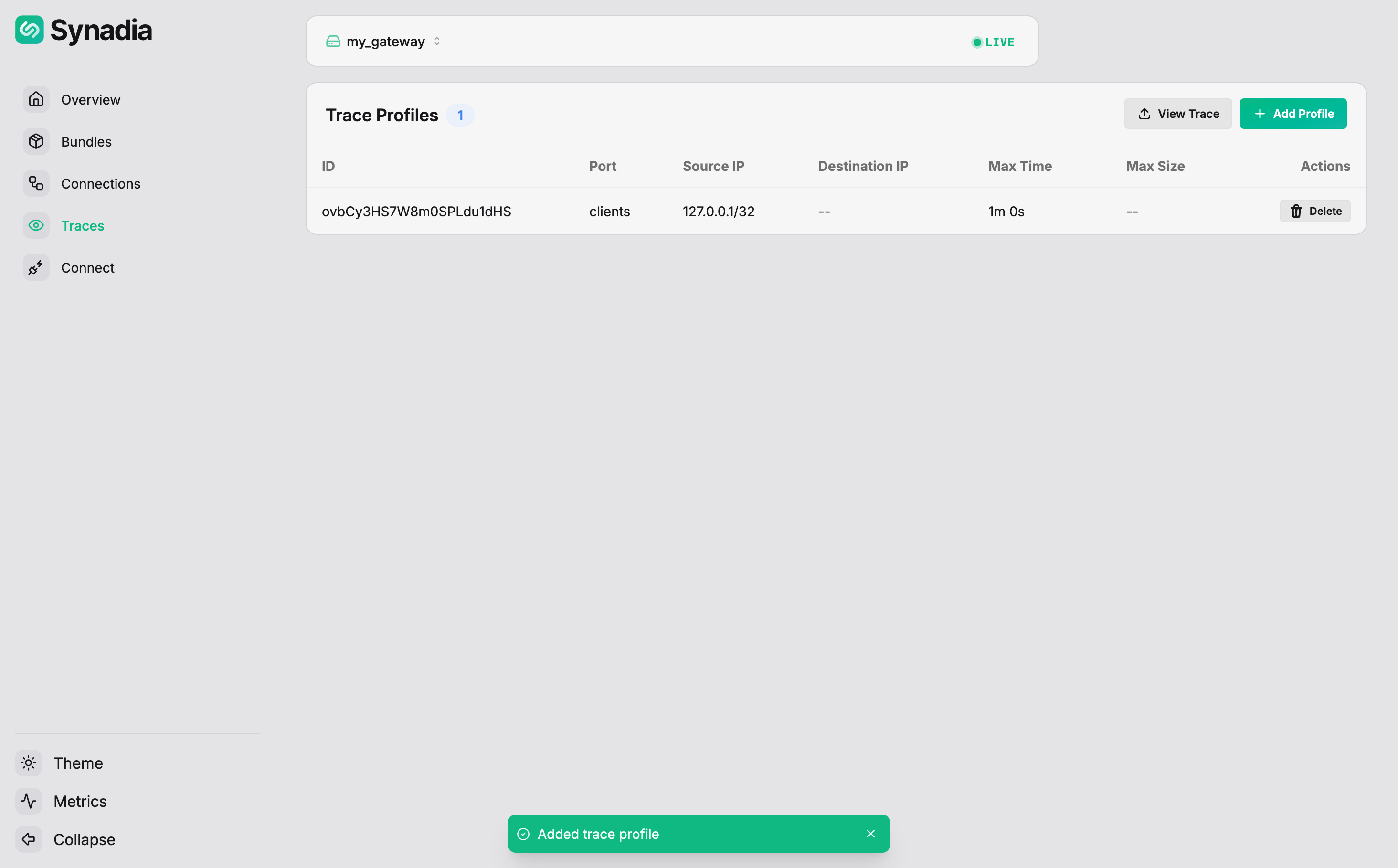 Trace Profile created