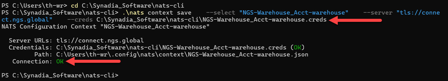 Get Connected Warehouse User Connection OK