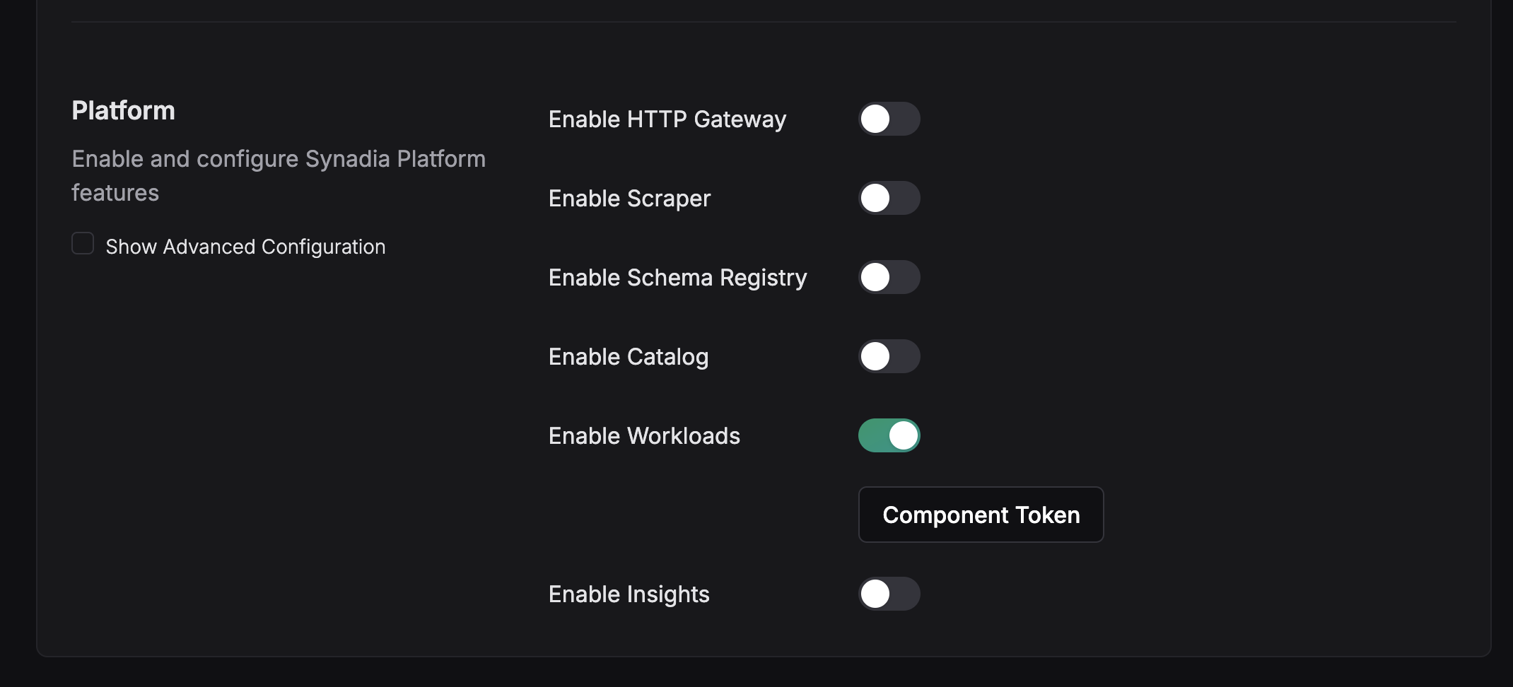 System settings - enable Workloads